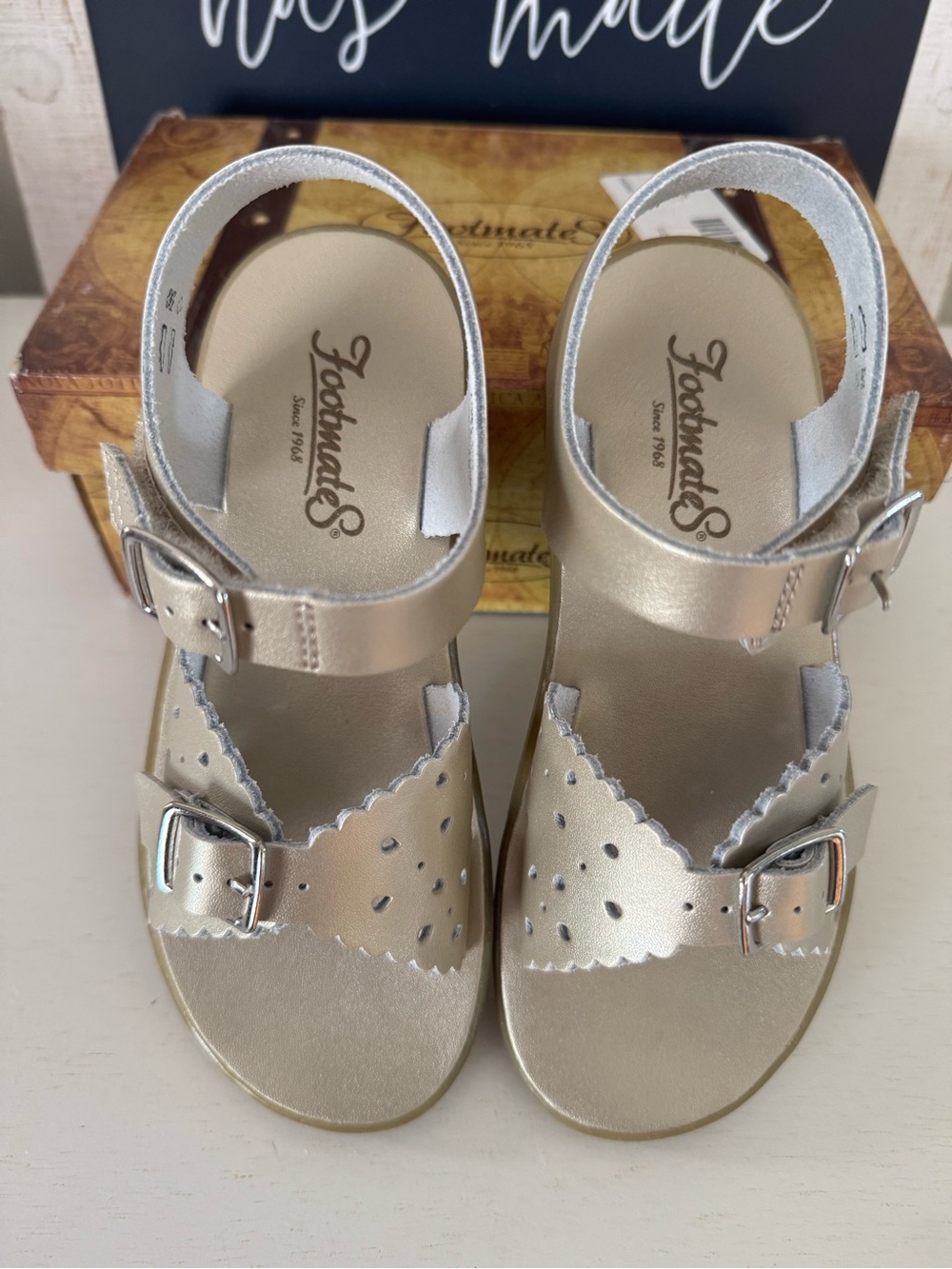 NEW FootMates Girls Metallic White Gold Double Buckle Sandals